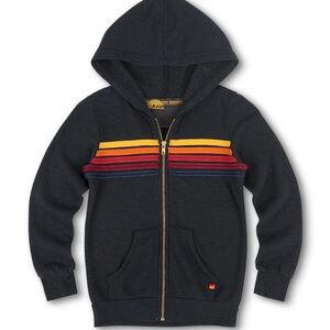 Aviator Nation Kids 5 Stripe Hoodie In Charcoal SZ 10 unisex